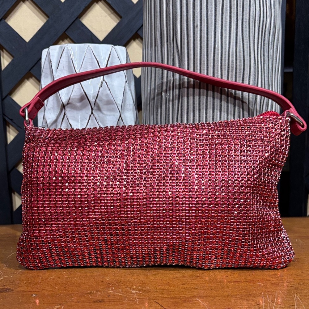 Art Class Red Shimmer Holiday Party Bag Hand Bag Metal Mesh Bag